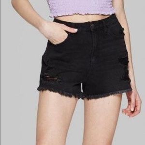 high rise black distressed shorts